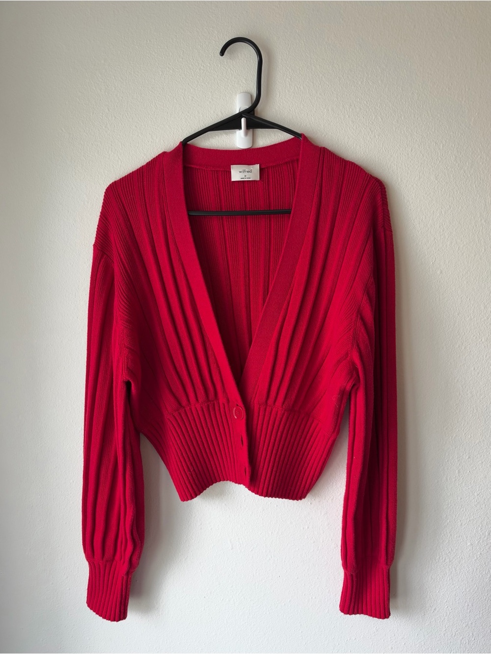WILFRED Aritzia Plunge Front Ribbed Cardigan Red Size M